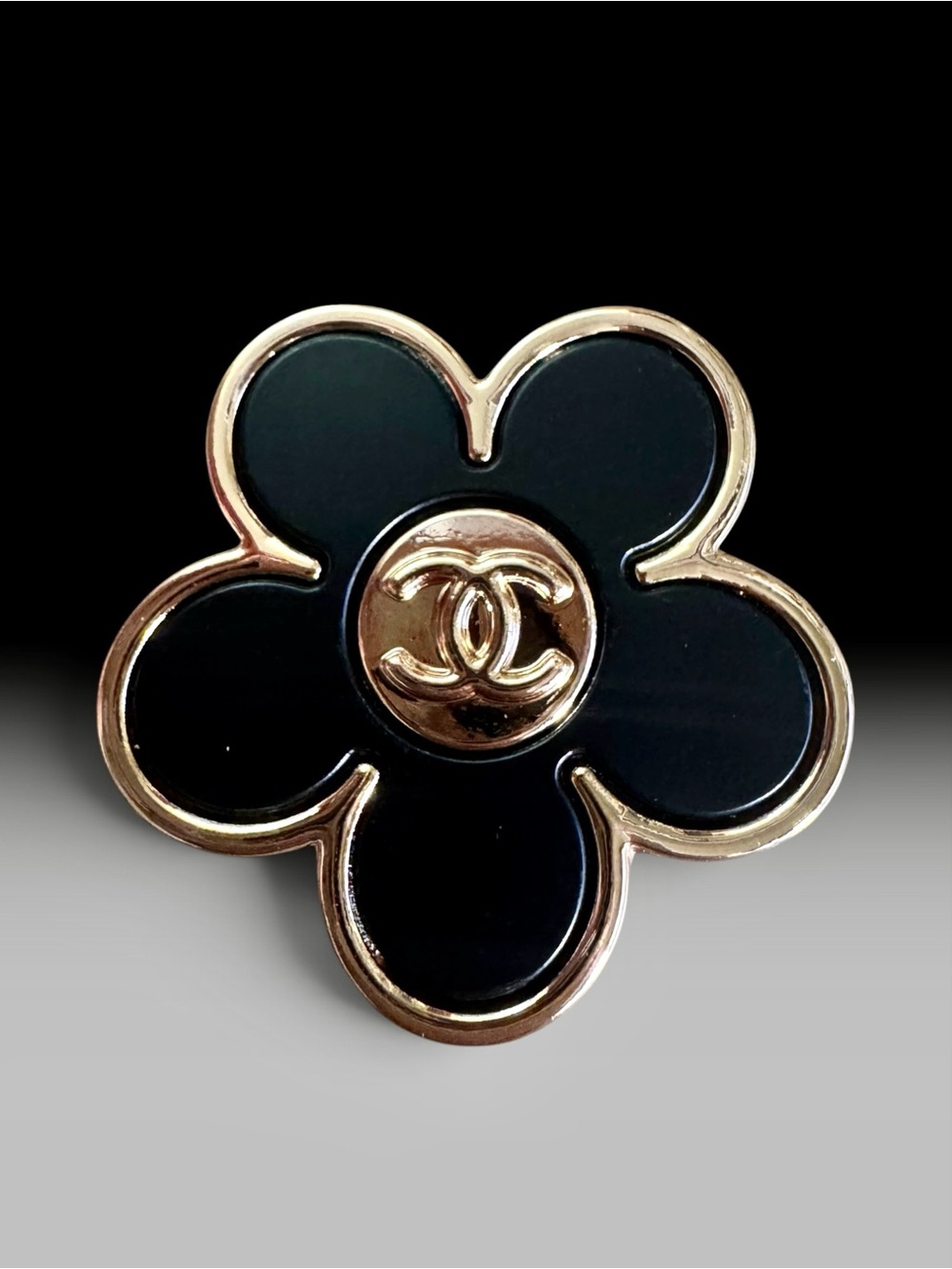 Black and Gold Floral Logo Brooch Pin